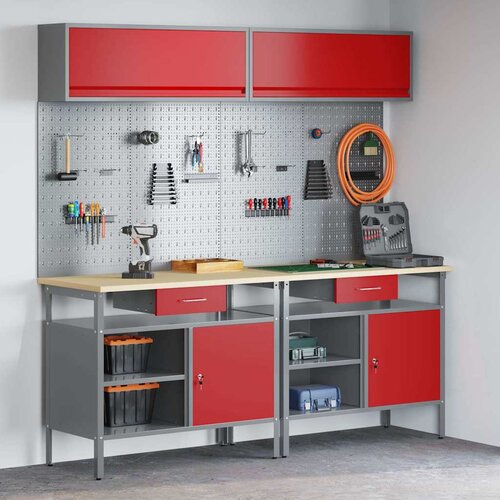  Set radnog stola 8 pcs Crvena i siva Čelik s prahom premazan Cijene