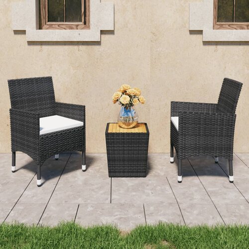 VidaXL 3-dijelni bistro set od poliratana i bagremovog drva crni Slike