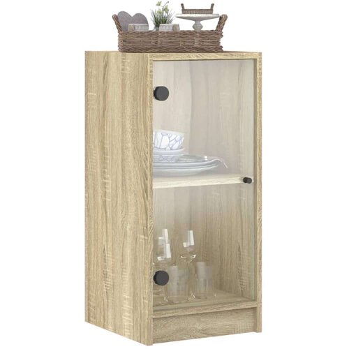vidaXL Stranska omarica s steklenimi vrati sonoma hrast 35x37x75,5 cm Cene