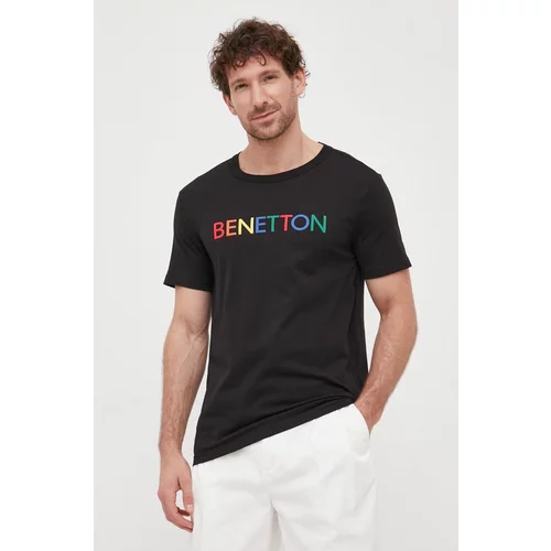 United Colors Of Benetton Bombažna kratka majica črna barva