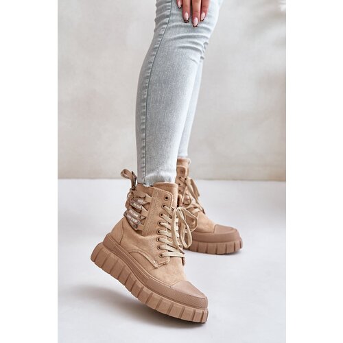 PE1 Women's Platform Boots With Decorative Lacing Brown Edidda Cene