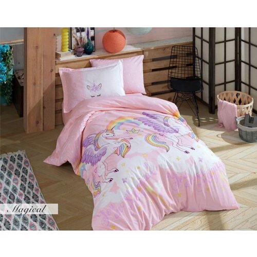  magical - pink pinkyellowwhite poplin single quilt cover set Cene