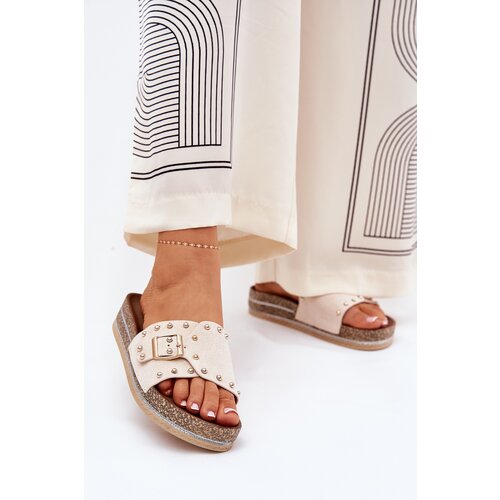Boto Women Sandals On Platform With Buckle And Studs Beige Nusithia Cene