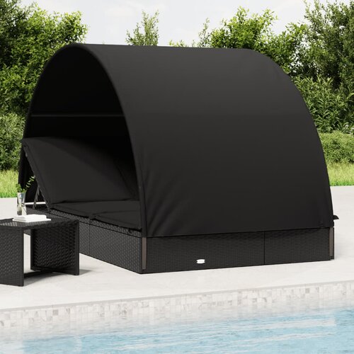 LEŽAJ Ležaj za sunčanje za 2 osobe crni 211 x 112 x 140 cm poliratan Slike