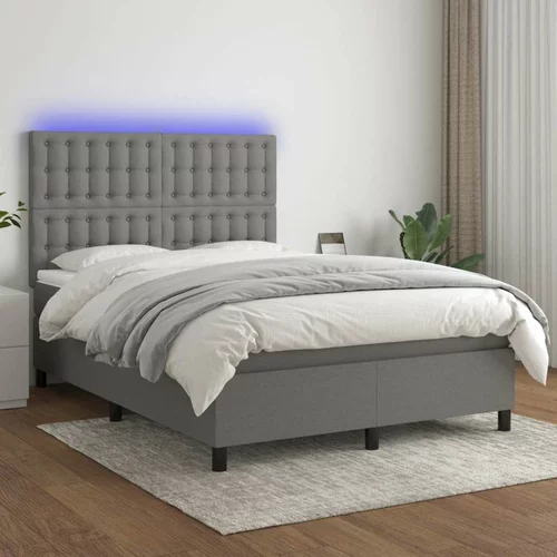  Box spring postelja z vzmetnico LED temno siva 140x190 cm blago, (20724667)