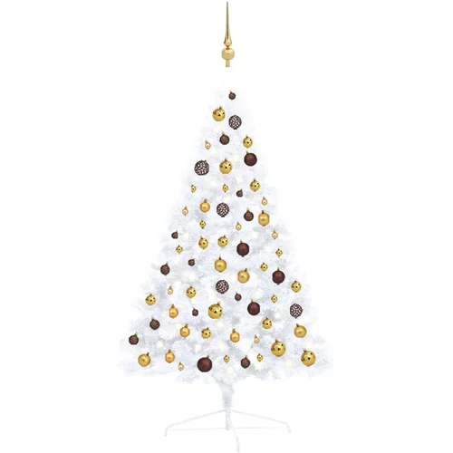  Umjetna polovica božićnog drvca LED s kuglicama bijela 120 cm