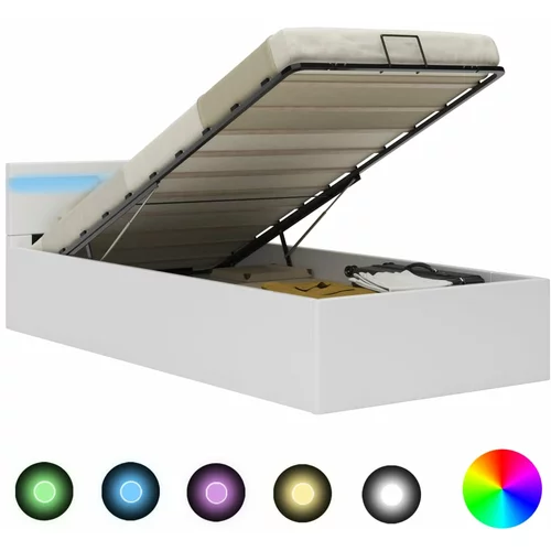 vidaXL Dvižni posteljni okvir LED belo umetno usnje 90x200 cm