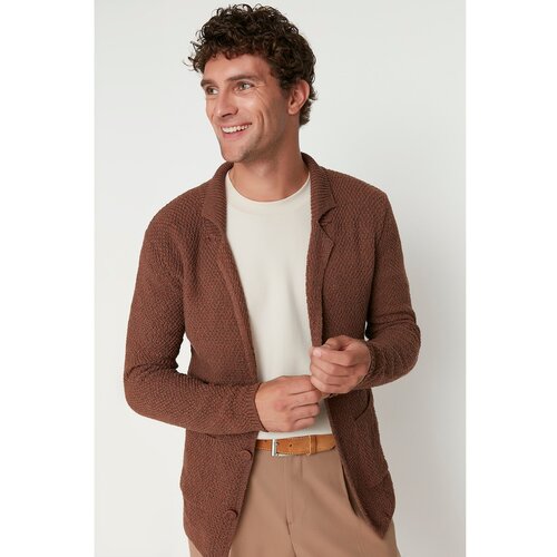Trendyol Tile Men Slim Fit Jacket Collar Textured Pocket Knitwear Cardigan Cene