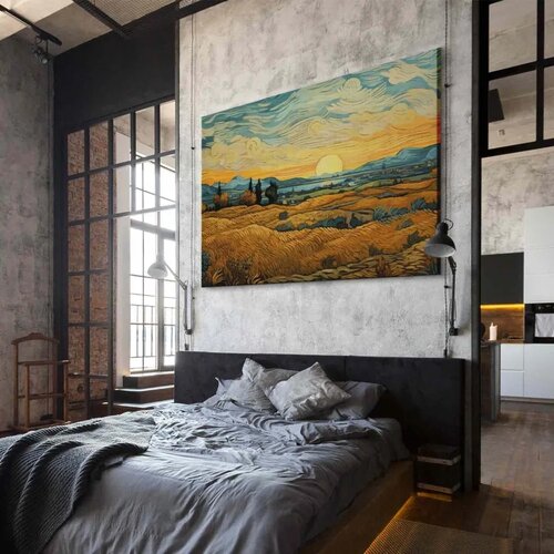  XXL slika - Impressionistic fields - painted golden landscape with fields of grain 180x120 Slike