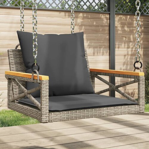 VidaXL Gugalna klop z blazinami siva 63x62x40 cm poli ratan Slike