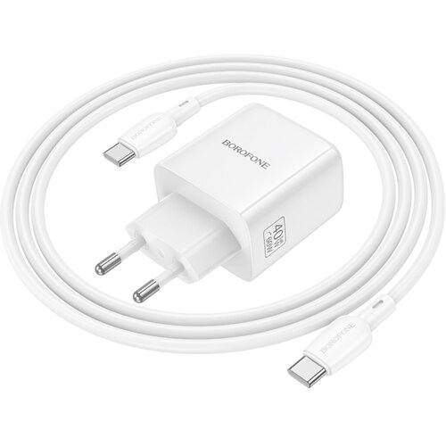 Borofone Zidni punjač s kabelom Type-C na Type-C Fuente GaN Type-C QC3.0 PD 40W bijeli Slike