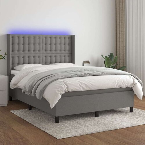  Box spring postelja z vzmetnico LED temno siva 140x190 cm blago, (20724450) Slike