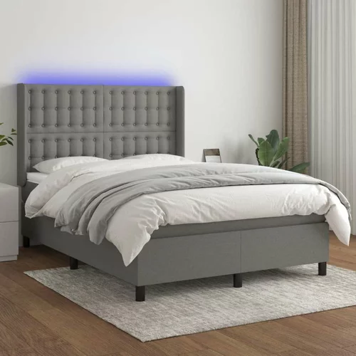  Box spring postelja z vzmetnico LED temno siva 140x190 cm blago, (20724450)