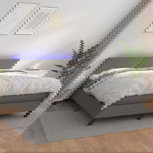 VidaXL Box spring postelja z vzmetnico LED siva 140x200cm umetno usnje Slike