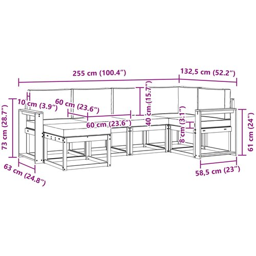 Set vanjskih sofa 6 kom. Prirodna i bež Smeđa 255 x 132,5 x 73 cm Slike