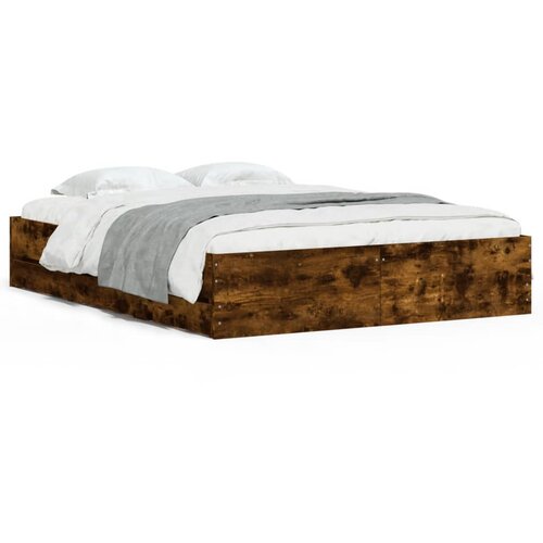 Maison Chic Posteljni okvir - Dvoposteljna postelja - Zakonska postelja s predali dimljen hrast 150x200 cm inž. les, (21697412) Cene