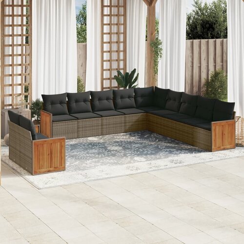 vidaXL 11-dijelni set vrtnih sofa od poliratana s jastucima sivi Cijene