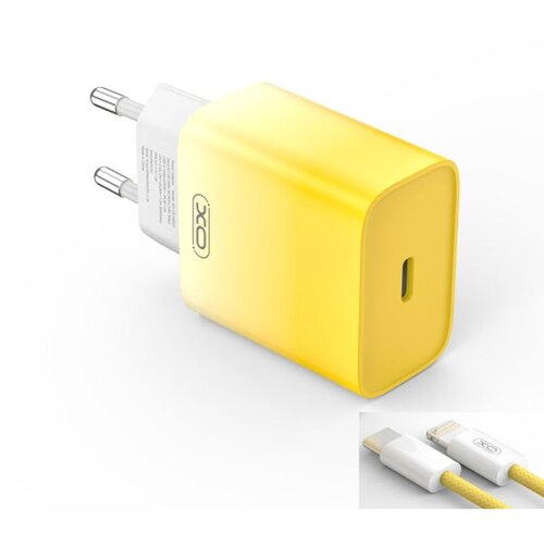 XO kućni punjač od 30W 1x USB-C YELLOW-WHITE + cable USB-C - Lightning Slike