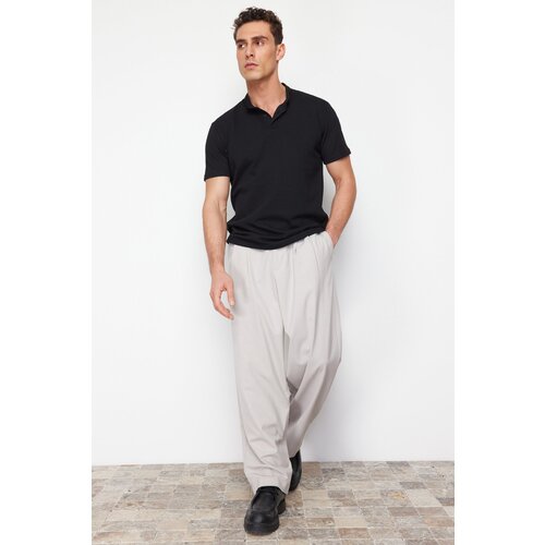 Trendyol Black Regular/Normal Cut Textured Collar Buttoned T-shirt Slike