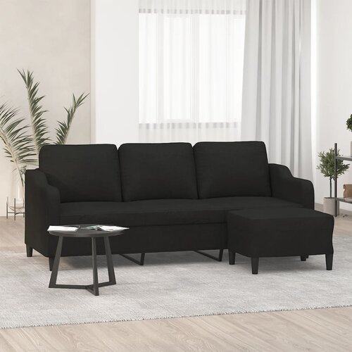  The Living Store Trosed s stolčkom za noge črn 180 cm blago - Trosed S Stolčkom Za Noge, (21485125) Cene