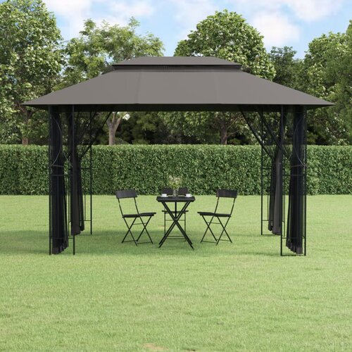 vidaXL Paviljon s stranskimi stenami antracit 400x300x270 cm jeklo Cene
