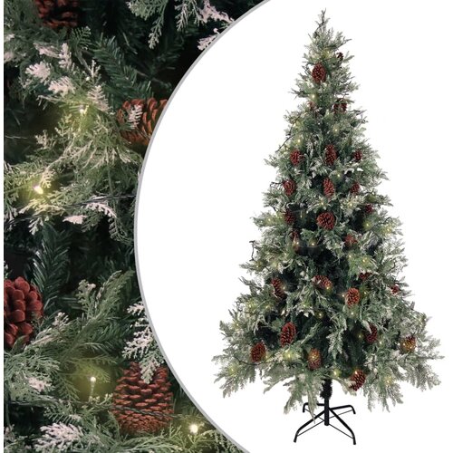  Osvijetljeno božićno drvce i &scaron;i&scaron;ke zeleno-bijelo 225 cm PVC/PE Cene