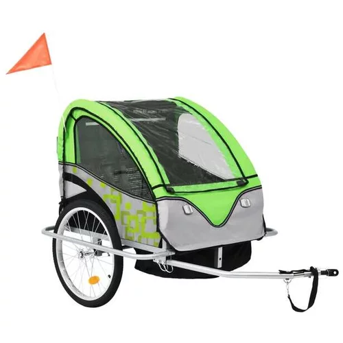  2-v-1 Otroška kolesarska prikolica in voziček zelena in siva