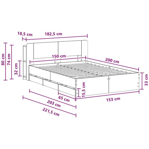  Okvir kreveta s pohranom Crna 150 x 200 cm Konstruirano drvo Slike