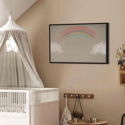  Slika - Rainy June - Colorful Rainbow Emerging from Clouds on a Bright Background 120x80 U crnom drvenom okviru Slike