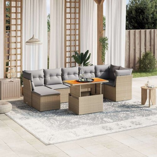 VidaXL 8-dijelni set vrtnih sofa od poliratana s jastucima bež Slike