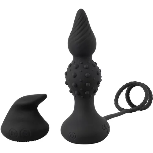 REBEL RC Butt Plug with Cock & Ball Rings Black