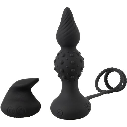 Rebel RC Butt Plug with Cock &amp;amp; Ball Rings Black Slike