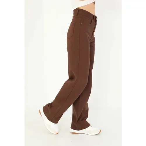 BİKELİFE Women's Brown Wide Leg Palazzo High Waist Trousers