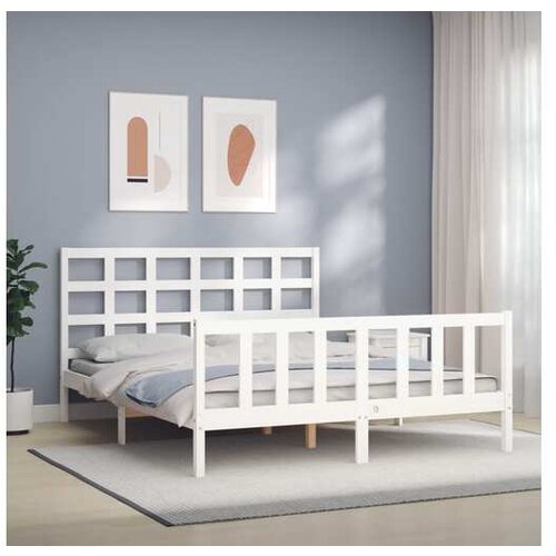 VidaXL Posteljni okvir z vzglavjem bel 5FT trden les Slike