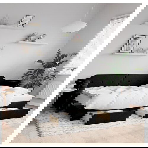 VidaXL Izvlečna dnevna postelja s predali črna 100x200 cm bl Slike