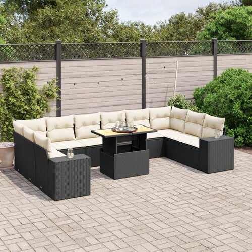 VidaXL 11-dijelni set vrtnih sofa od poliratana s jastucima crni Slike