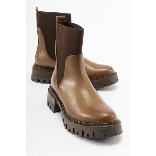LuviShoes BUGGY Women's Light Brown Elastic Chelsea Boots