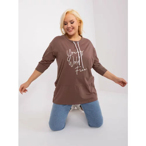 Fashion Hunters Brown loose plus size blouse with buttons