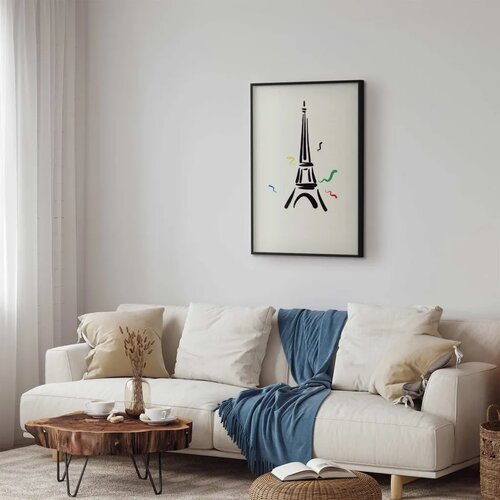  Plakat - Black Illustration of the Eiffel Tower on a Light Background 29.7x42 Crni okvir Cene