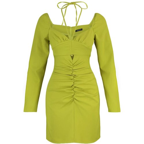 Trendyol Limited Edition Green Pleated Dress Slike