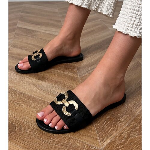 Gemre Black flip-flops with a gold ornament on the strap Vilnos Cene