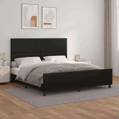  Posteljni okvir z vzglavjem črn 180x200 cm umetno usnje, (20788583) Slike