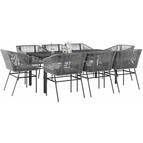 vidaXL Vrtna garnitura - 9-dijelni vrtni blagovaonski set s jastucima poliratan i staklo - Siva 200 x 100 x 74 cm 8 Cene
