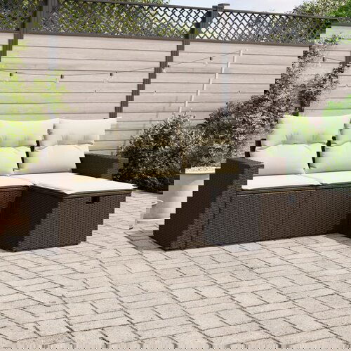  The Living Store Vrtna sedežna garnitura 4-delna z blazinami rjav poli ratan - Vrtna Sedežna Garniture, (21477704) Cene