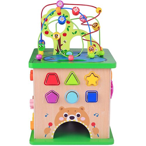 Tooky Toy drvena edukativna kocka s aktivnostima, razvrstavačem i labirintom Slike