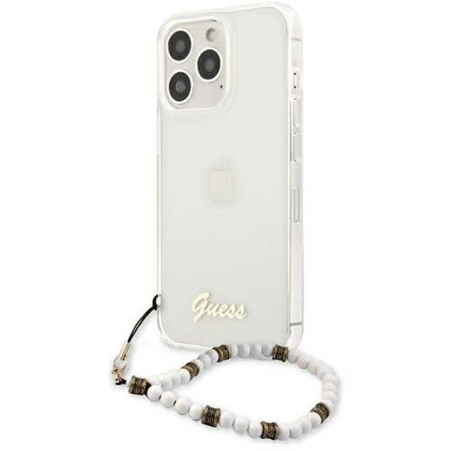 Guess GUHCP13LKPSWH za iPhone 13 Pro - prozoren silikonski ovitek s perla zapestnico Slike