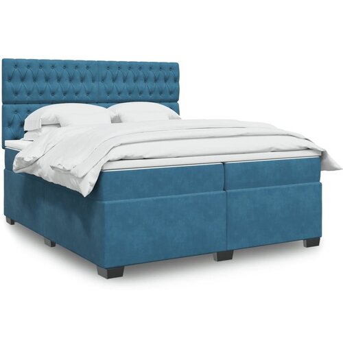 VidaXL Box spring postelja z vzmetnico modra 200x200 cm žamet Slike