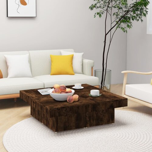 VidaXL Klubska mizica dimljeni hrast 90x90x28 cm inženirski les Slike