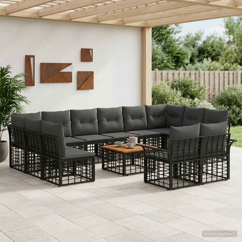  Set vanjskih sofa 13 kom. Crna i tamno siva Poliester Cijene