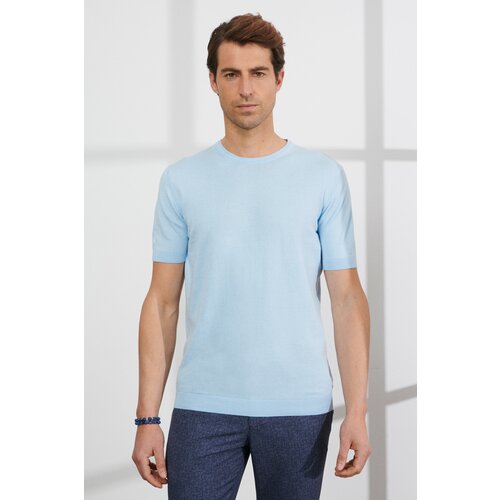 ALTINYILDIZ CLASSICS Men's Blue Standard Fit Normal Cut Crew Neck 100% Cotton Short Sleeve Knitwear T-Shirt. Slike